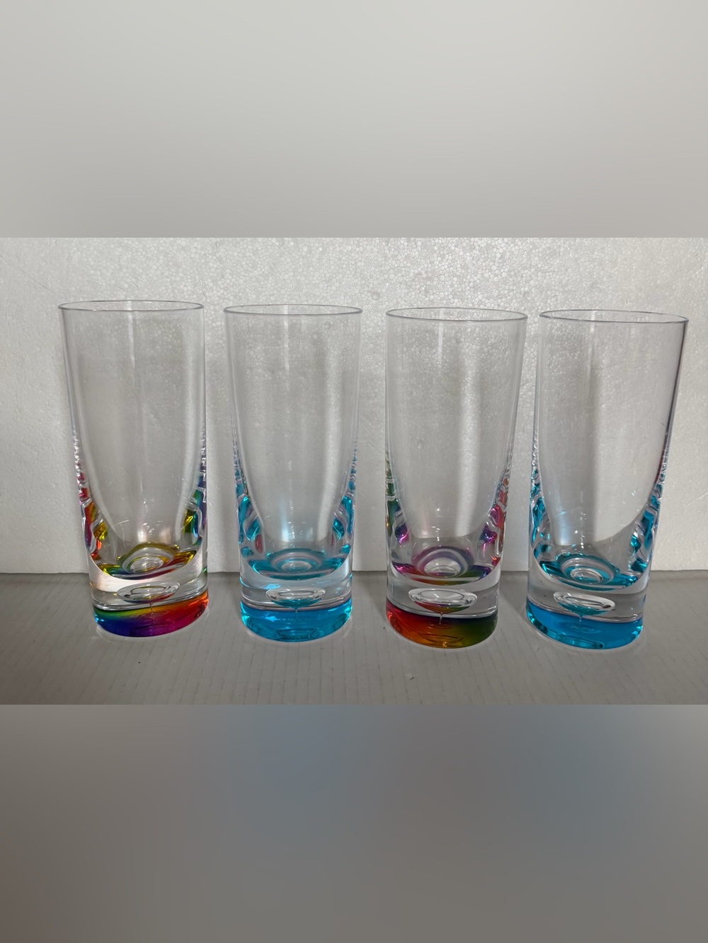 Set of 4 Clear Rainbow Blue Acrylic Tumblers Glasses 8”